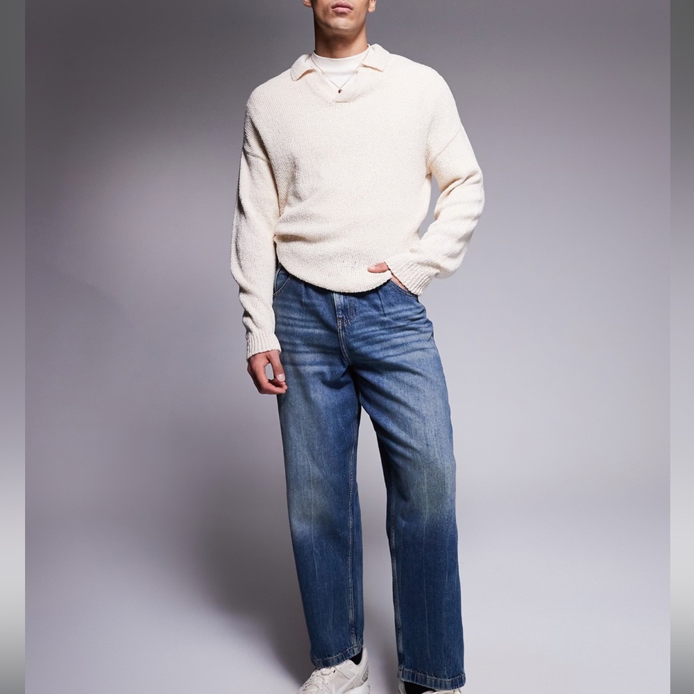ASOS DESIGN balloon fit jeans with vintage tint in mid dark wash blue 36